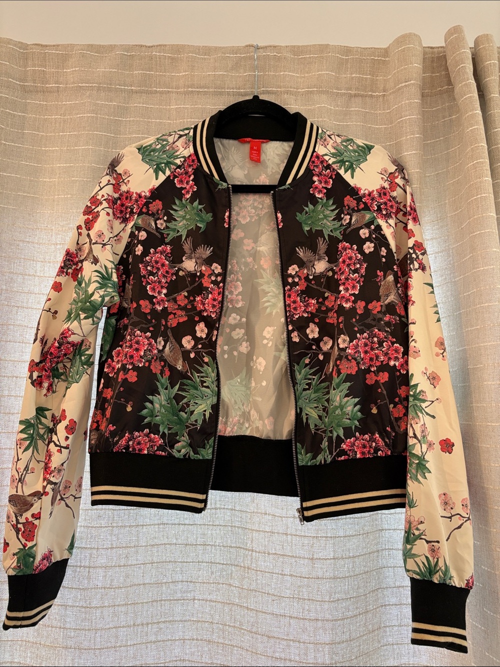Chelsea and violet Floral Bomber Jacket - Black & Cream